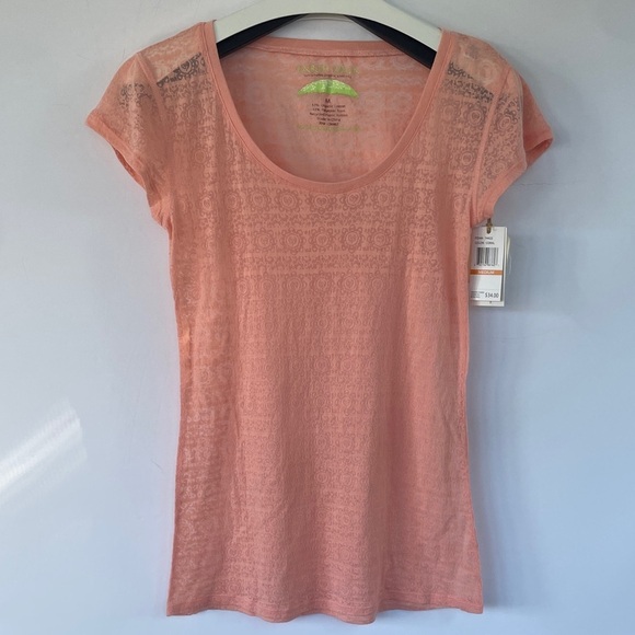 Earth Yoga Tops - Earth Yoga Sheer Organic Cotton Blend Coral Peach Short Sleeve Tee Medium